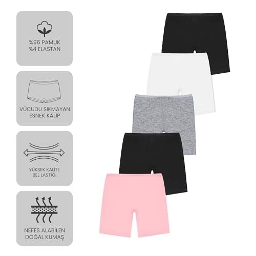 ÖTS Premium 5’li Kız Çocuk Boxer - Hediye Kutulu, Pamuklu Kumaş, Ultra Yumuşak, Esnek Kalıp, Etiketsiz Tasarım,Kaliteli İnce Bel Lastik Tayt
