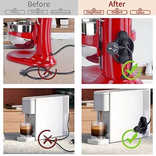 Oudizz Ev Aletleri için Kordon Düzenleyici 6 Adet Mutfak Aletleri için Kordon Sarmalayıcıları Küçük Ev Aletleri için Süper Yapışkan Yapışkanlı Stand Mikser, Blender, Kahve Makinesi, Düdüklü Tencere