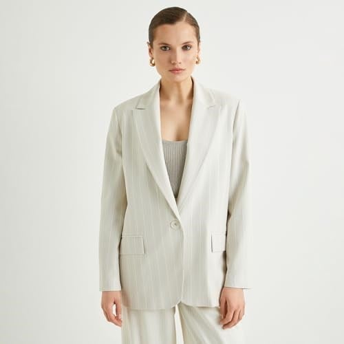 Oversize Blazer Ceket Tek Düğmeli Kapaklı Cepli