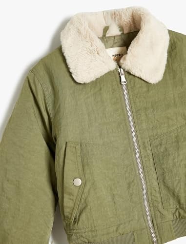 Oversize Bomber Ceket Peluş Yakalı Cep Detaylı