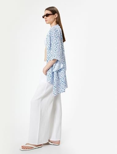 Oversize Kimono Kısa Geniş Kollu Viskoz Kumaş Etnik Desenli