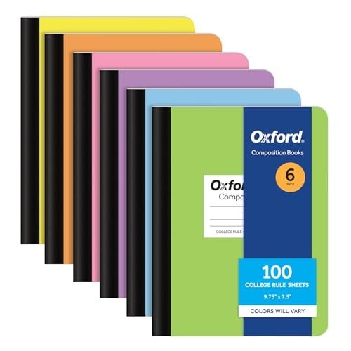 Oxford Kompozisyon Defterleri, 6lı Paket, Kolej Çizgili, 24.8x19.1 cm, 100 Yaprak, Çeşitli Pastel Renkler (63760)