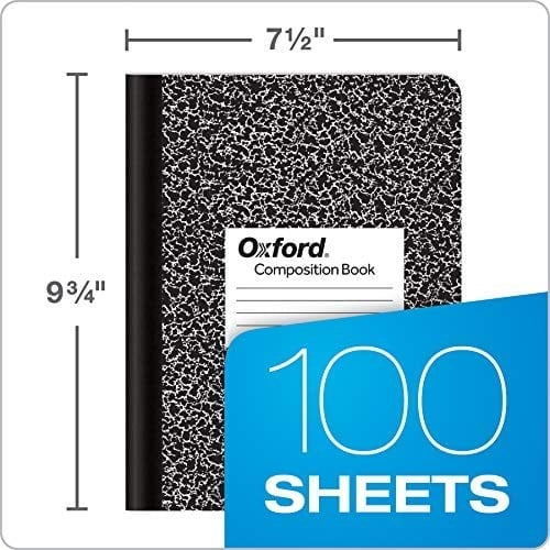 Oxford Kompozisyon not defteri, kolej çizgili kağıt, 24 x 19 cm, siyah mermer kapak, 100 yaprak, paket başına 12 adet (63796)