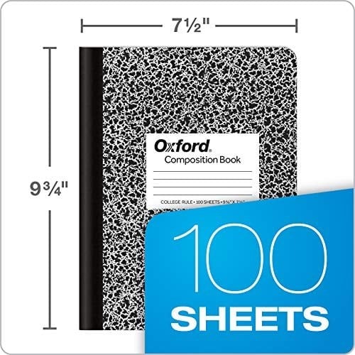 Oxford Kompozisyon not defterleri, okul malzemeleri, okul için not defterleri, okul ve ofis için Compbook defteri, dergi, kolej kağıdı, 24,5 x 19,8 cm, 100 yaprak, siyah, 6 adet (63767)