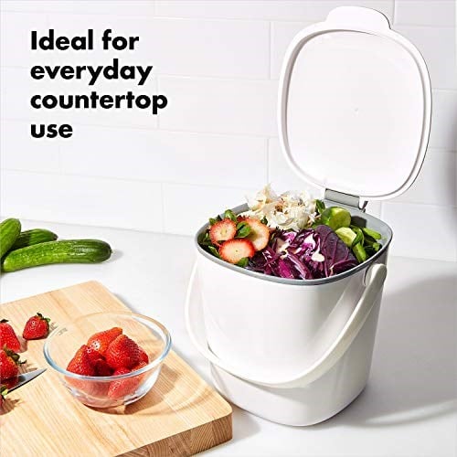 OXO Good Grips kompost kovası, beyaz, koku geçirmez çöp kutusu, mutfak için, 2,8 l