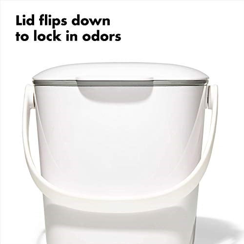 OXO Good Grips kompost kovası, beyaz, koku geçirmez çöp kutusu, mutfak için, 2,8 l