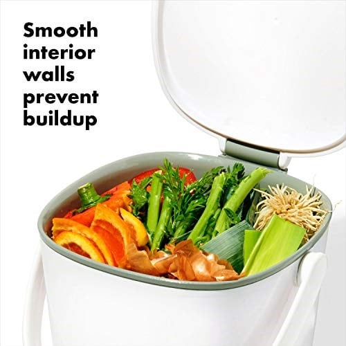 OXO Good Grips kompost kovası, beyaz, koku geçirmez çöp kutusu, mutfak için, 2,8 l