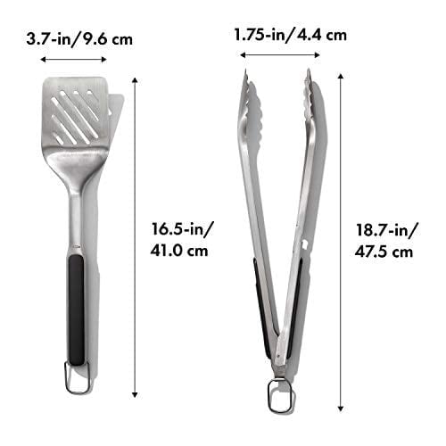 OXO Good Grips Spatula ve Maşa Seti - Bulaşık Makinesinde Yıkanabilir Barbekü Maşası Seti Paslanmaz Çelik Et Spatulalı - 41 cm ve 47,5 cm