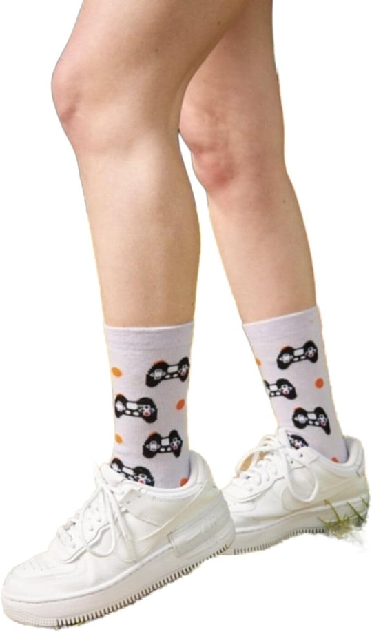 Oyun Konsolu Desenli Unisex Kolej Çorap Lila 36-44