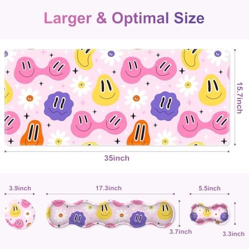 Oyun Mouse Pad Bilek Desteği: 4ü 1 Arada Fare Altlığı Seti, Bilek ve Klavye Dayanımlı Fare Altlığı Seti, Bilgisayar Masası Mat, Bellek Köpüklü Kaymaz Masa Pedi Koruyucu Ev Ofis için Kolay Yazma Ağrı