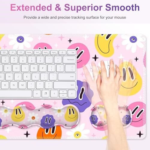 Oyun Mouse Pad Bilek Desteği: 4ü 1 Arada Fare Altlığı Seti, Bilek ve Klavye Dayanımlı Fare Altlığı Seti, Bilgisayar Masası Mat, Bellek Köpüklü Kaymaz Masa Pedi Koruyucu Ev Ofis için Kolay Yazma Ağrı