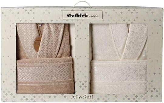 Özdilek Unisex Bornoz Seti Pamuklu Kahve Krem 5 Parça