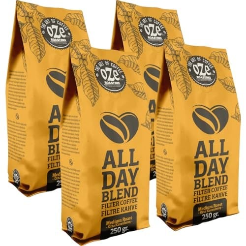 Ozeline Oze Kahve All Day Blend Filtre Kahve 4lü 250G Makine (Kağıt Filtre, Metal Filtre) İçin Öğütülmüş