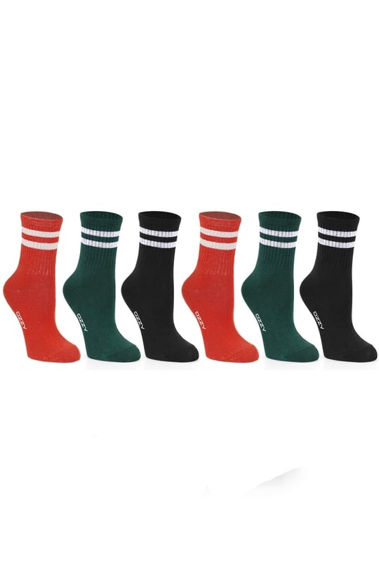 Ozzy Socks 6lı Yumuşak ve Dayanıklı Çizgili Tenis Çorabı - Rahat ve Sıkmayan Tasarım