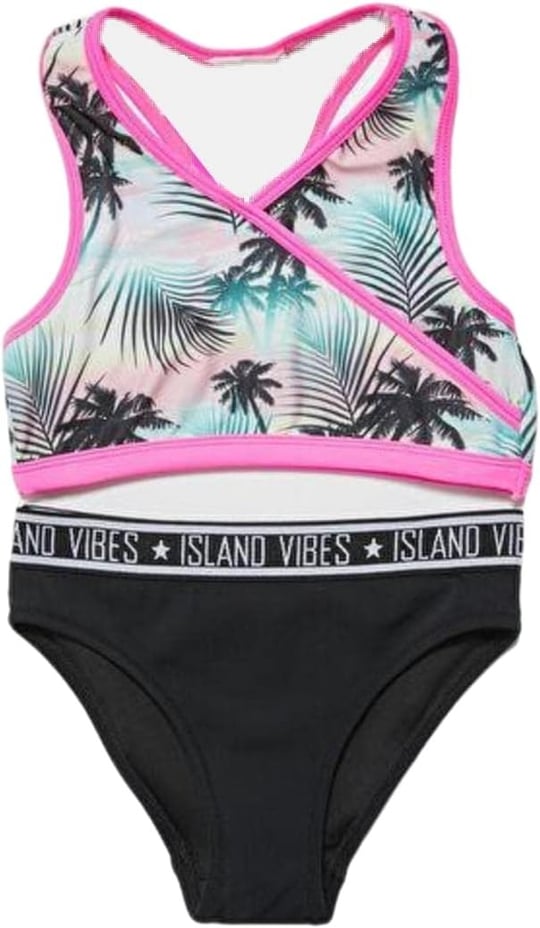 Palmiye baskılı halter kesim kız çocuk bikini takımı DB200723BT BASKILI 7-8 Yaş