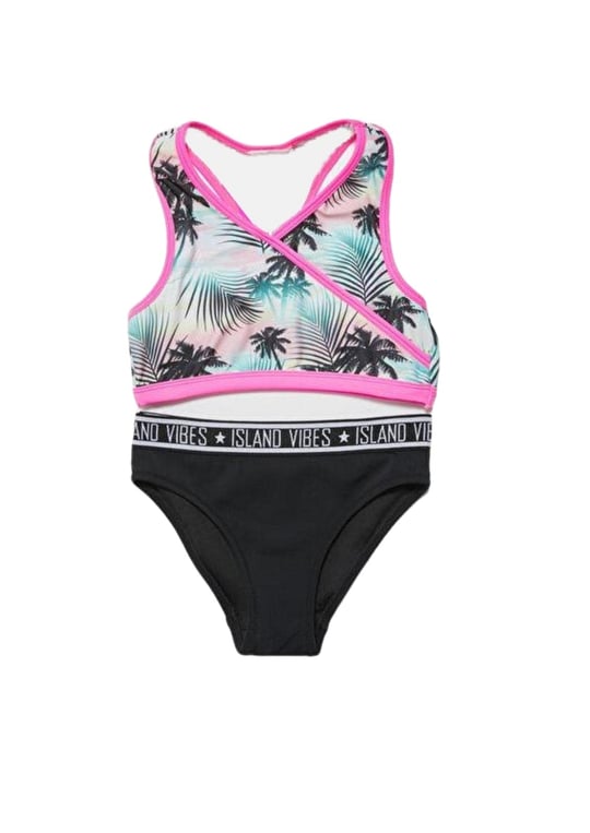Palmiye baskılı halter kesim kız çocuk bikini takımı DB200723BT BASKILI 7-8 Yaş