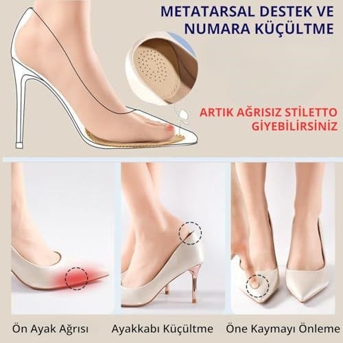 Palwin Ayakkabı Numara Küçültme Pedi, Hakiki Deri Ön Tabanlık, Stiletto Için Kaydırmaz Yarım Ayakkabı Tabanlığı, 1 Çift (36-40, Naturel)