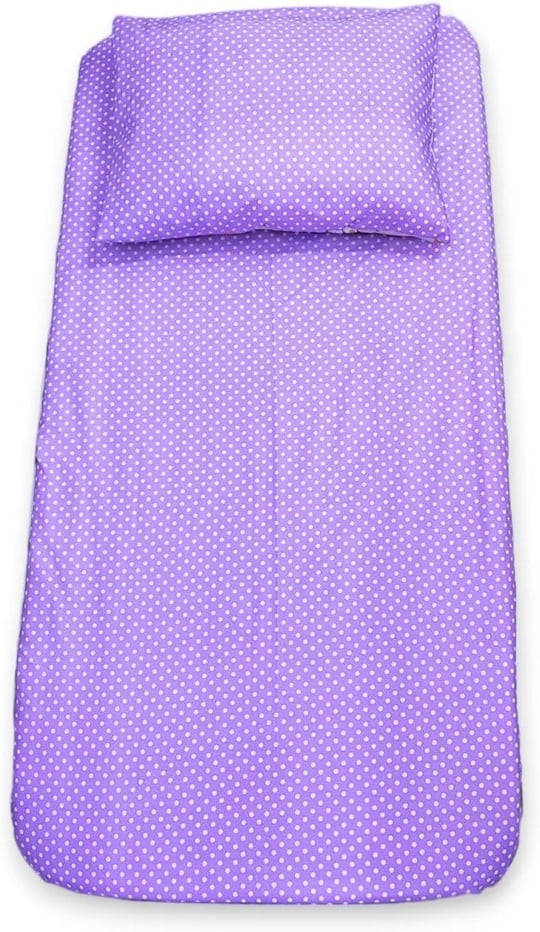 Pamuklu Bebek Çocuk Lastikli Çarşaf ve Yastık Kılıfı 40x80 cm, Lila Puantiyeli