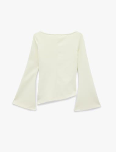 Pamuklu Drapeli Asimetrik Kesim Uzun İspanyol Kol Tişört - Bedenler: S, X Small, M, L, X Large, XXL