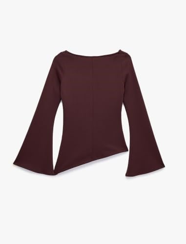 Pamuklu Drapeli Asimetrik Kesim Uzun İspanyol Kol Tişört - Bedenler: S, X Small, M, L, X Large, XXL