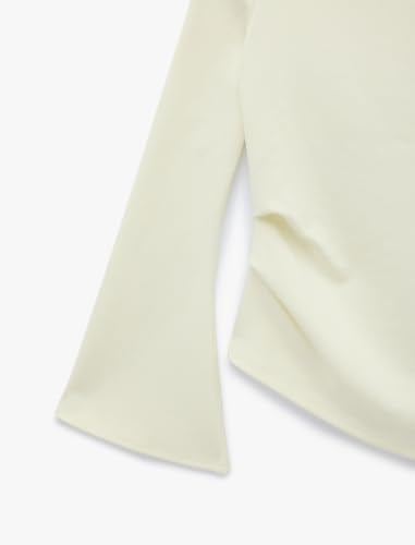Pamuklu Drapeli Asimetrik Kesim Uzun İspanyol Kol Tişört - Bedenler: S, X Small, M, L, X Large, XXL
