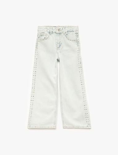 Pamuklu Normal Bel Zımba Detaylı Geniş Paça Denim Pantolon - Wide Leg Jeans