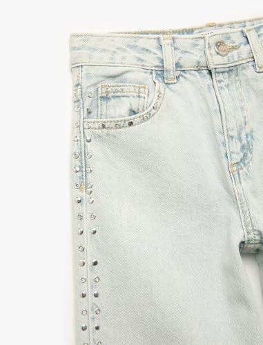 Pamuklu Normal Bel Zımba Detaylı Geniş Paça Denim Pantolon - Wide Leg Jeans