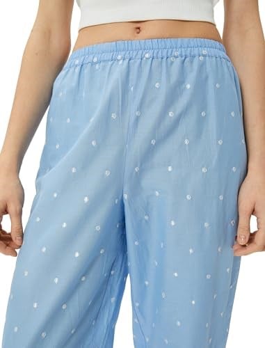 Pamuklu Pijama Altı Düz Paça Beli Lastikli Nakışlı