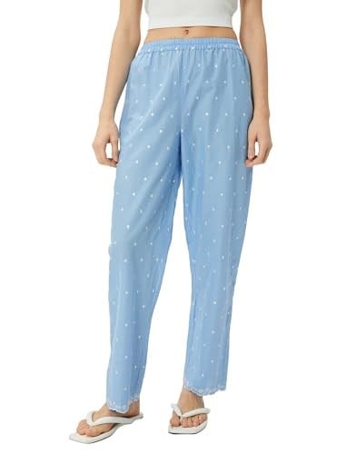 Pamuklu Pijama Altı Düz Paça Beli Lastikli Nakışlı