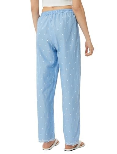 Pamuklu Pijama Altı Düz Paça Beli Lastikli Nakışlı