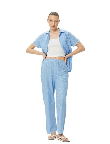 Pamuklu Pijama Altı Düz Paça Beli Lastikli Nakışlı