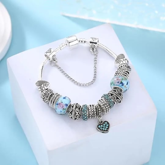 Pandora Tarz, Tarz, Mavi Taşlı Charm Bileklik, Ahşap Kutu Içerisinde