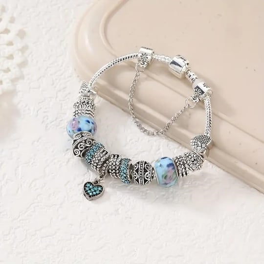 Pandora Tarz, Tarz, Mavi Taşlı Charm Bileklik, Ahşap Kutu Içerisinde