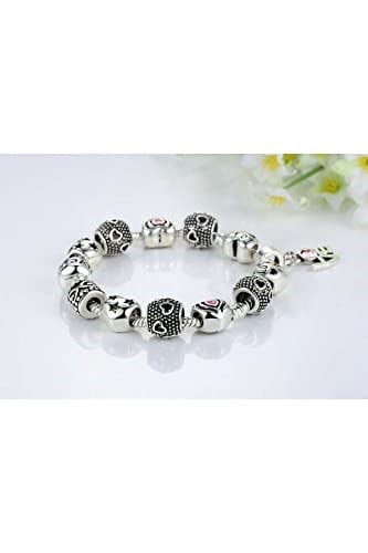 Pandora Tarzı, Love Charmlı, Gümüş Charm Bİleklik Sevgililer gününe Özel, Ahşap Kutu İçerisinde takıNM306