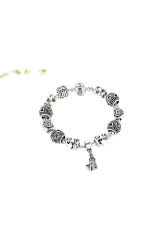 Pandora Tarzı, Love Charmlı, Gümüş Charm Bİleklik Sevgililer gününe Özel, Ahşap Kutu İçerisinde takıNM306