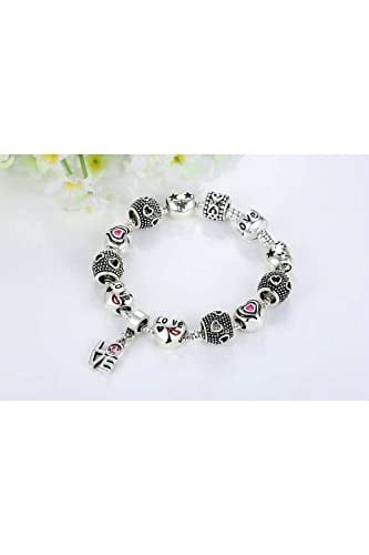Pandora Tarzı, Love Charmlı, Gümüş Charm Bİleklik Sevgililer gününe Özel, Ahşap Kutu İçerisinde takıNM306