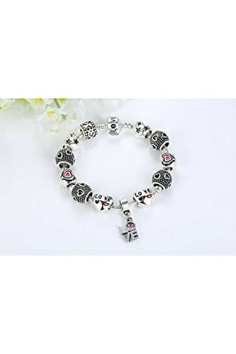 Pandora Tarzı, Love Charmlı, Gümüş Charm Bİleklik Sevgililer gününe Özel, Ahşap Kutu İçerisinde takıNM306