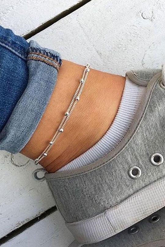 Papatya Silver 925 Ayar dorica toplu çift sarma zincir gümüş halhal