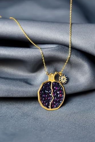 Papatya Silver 925 Ayar Gümüş Gold Kaplama Nazar Boncuklu, Mineli Bolluk Ve Bereket Tılsımı Nar Taneli Kolye
