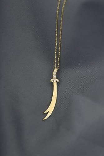 Papatya Silver 925 Ayar Gümüş Gold Kaplama Dikey Taşlı Zülfikar Kılıç Kolye