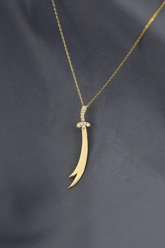 Papatya Silver 925 Ayar Gümüş Gold Kaplama Dikey Taşlı Zülfikar Kılıç Kolye
