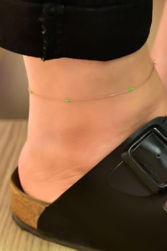 Papatya Silver 925 Ayar Gümüş Rose Kaplama Yeşil Mineli Halhal