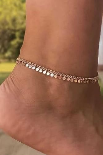 Papatya Silver 925 Ayar Rose Altın Kaplama Zincirli Pul Gümüş Halhal