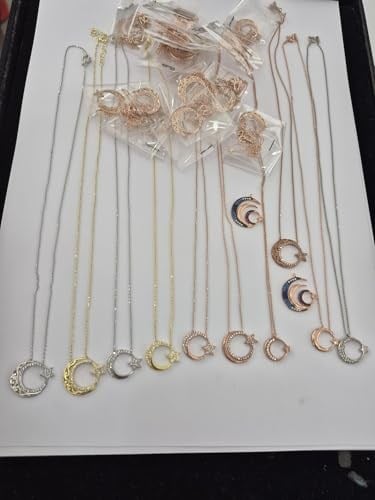 Papatya Silver 925 Ayar Rose Altın Kaplama Gümüş Ay Yıldız Kolye