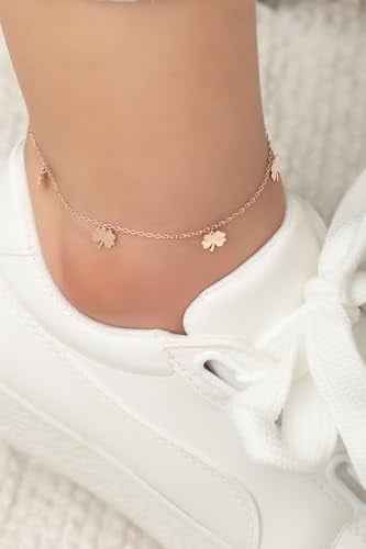 Papatya Silver Yonca Halhal. Yonca Pullu Rose Altın Kaplam 925 Ayar Gümüş Halhal Uvps800004