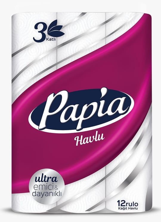 Papia 3 Katlı Ultra Emici & Dayanıklı 12li Kağıt Havlu (1 x 12 Rulo)
