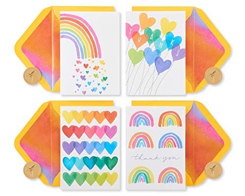 Papyrus LGBTQIA+Teşekkür Kartları, Gurur ve Her Durum için Zarflı, Gökkuşağı ve Kalpler (20 Sayı)