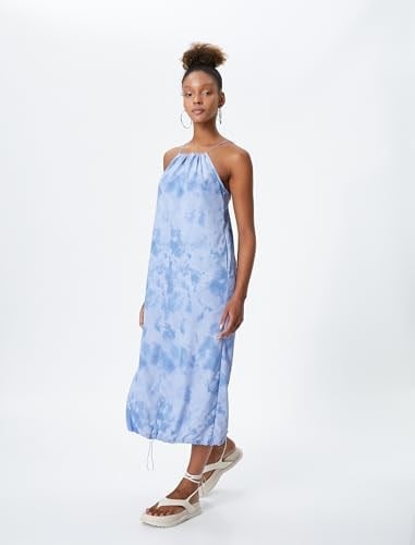 Parachute Maxi Dress Halter Neck Drawstring at Hem Pockets Tie-Dye Patterned