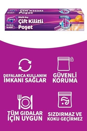 Parex 10Lu Çift Kilitli Buzdolabı Poşeti Büyük Boy 26 X 28 Cm