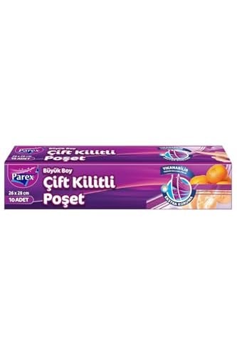Parex 10Lu Çift Kilitli Buzdolabı Poşeti Büyük Boy 26 X 28 Cm